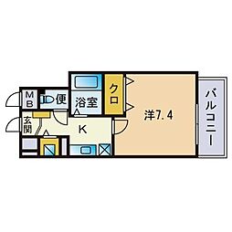ヨーキハイム大濠 1Kの間取図画像