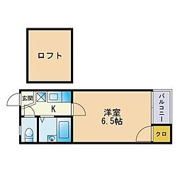 ヴェルデM2 1Kの間取図画像