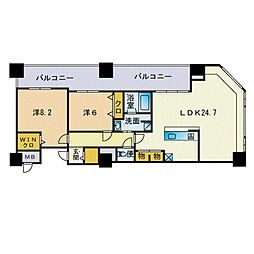 KDXレジデンス大濠ハーバービュータワー 2LDKの間取図画像