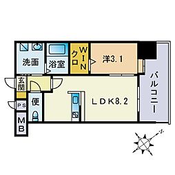 エンクレストベイ天神東2 1LDKの間取図画像