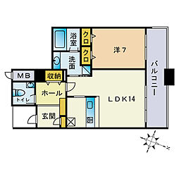 ディー・ウイングタワー 1LDKの間取図画像