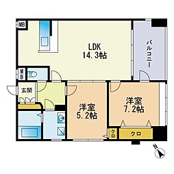 グランパーク天神 2LDKの間取図画像