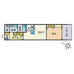 クローブ天神 1DKの間取図画像
