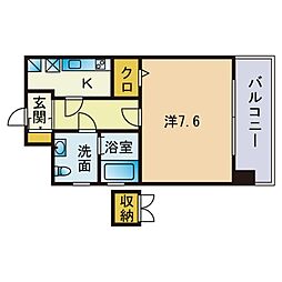 ピュアドームグレース博多 1Kの間取図画像