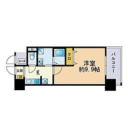 ネクストオーク大名 1Kの間取図画像