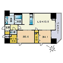 インシグニア渡辺通 2LDKの間取図画像