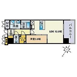 JP noie 天神南 1LDKの間取図画像