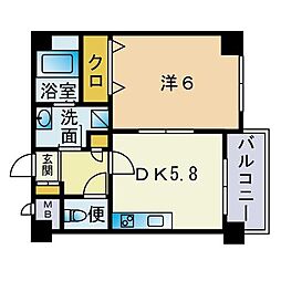 グランバーグ天神 1DKの間取図画像