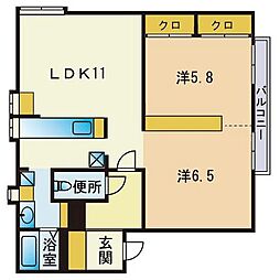 シティハウス平尾 2LDKの間取図画像