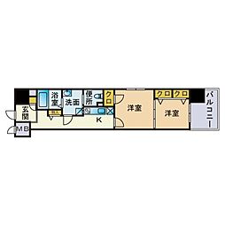 エンクレスト渡辺通2 2Kの間取図画像