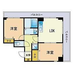 フリューゲル高砂 2LDKの間取図画像