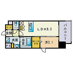 シーズンフラッツ高砂 1LDKの間取図画像