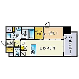 シーズンフラッツ高砂 1LDKの間取図画像