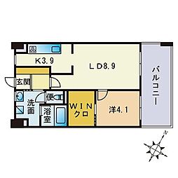 アトゥリエ薬院 1LDKの間取図画像