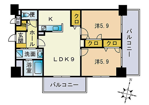 アミティエ博多駅南 806｜福岡県福岡市博多区博多駅南２丁目(賃貸マンション2LDK・8階・58.05㎡)の写真 その2