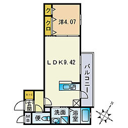 フォルモサ美野島 4階1LDKの間取り