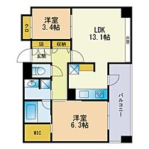 エンクレスト博多ＰＲＥＭＩＥＲ 1307 ｜ 福岡県福岡市博多区住吉２丁目3番7号（賃貸マンション2LDK・13階・56.21㎡） その2