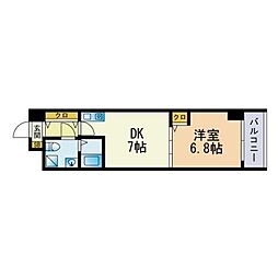 リュミエール博多 1DKの間取図画像