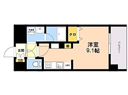 LIBTH博多住吉PREMIER ワンルームの間取図画像