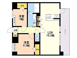 LIBTH博多住吉PREMIER 2LDKの間取図画像