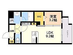 LIBTH博多住吉PREMIER 1LDKの間取図画像