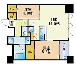 エンクレスト博多 2LDKの間取図画像