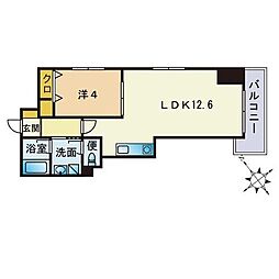 リバーフェイス博多 1LDKの間取図画像