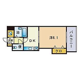 クロスステージ博多駅前 1DKの間取図画像