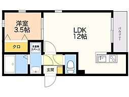 Q-STAGE住吉 1LDKの間取図画像