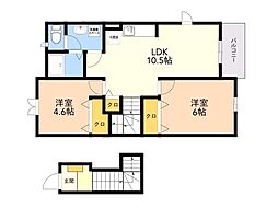 カーサフィオーレＢ 2階2LDKの間取り