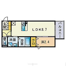 トリファイン吉塚III 1階1LDKの間取り