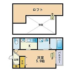 カーサ箱崎 ワンルームの間取図画像