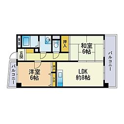 グランベルデ丸善 2LDKの間取図画像