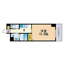 ウェルカム県庁口 1Kの間取図画像