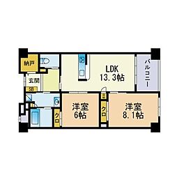 モントーレラコルタユニバ通り 2LDKの間取図画像