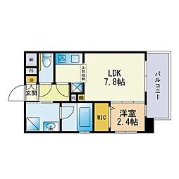 ヴィラージュ県庁前参番館 1LDKの間取図画像