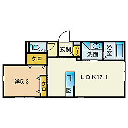 ヴィブレイン博多 1LDKの間取図画像