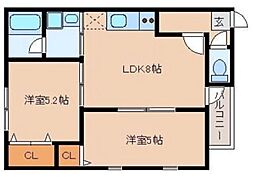 町家箱崎 2LDKの間取図画像