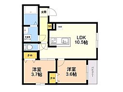 ベルデマール箱崎 2LDKの間取図画像
