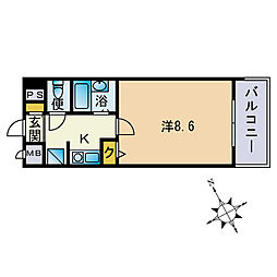 ライオンズステーションプラザ箱崎 1Kの間取図画像