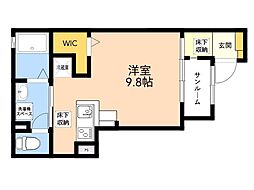 ピースフルライフ 1階ワンルームの間取り