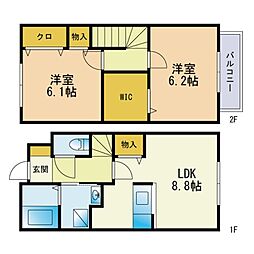 クリエール古賀 1階2LDKの間取り