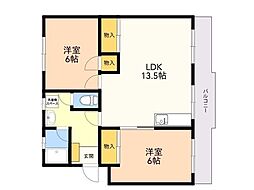 第2パープルハイム 2LDKの間取図画像