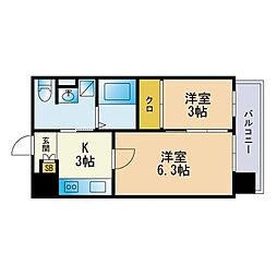 アメニティ香椎宮前 2Kの間取図画像