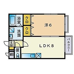 アムールKATSU 1LDKの間取図画像