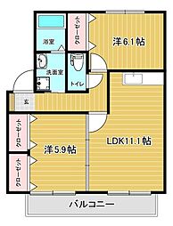 オレンジヒル2 2LDKの間取図画像
