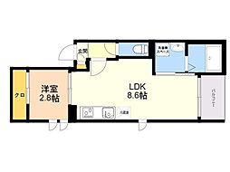 レガリスト高宮 3階1LDKの間取り