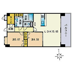 ラサンテ大橋リバーサイドテラス 2LDKの間取図画像