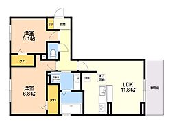 トリシア野多目II II 2LDKの間取図画像