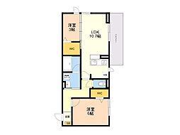 トリシア野多目I I 2LDKの間取図画像
